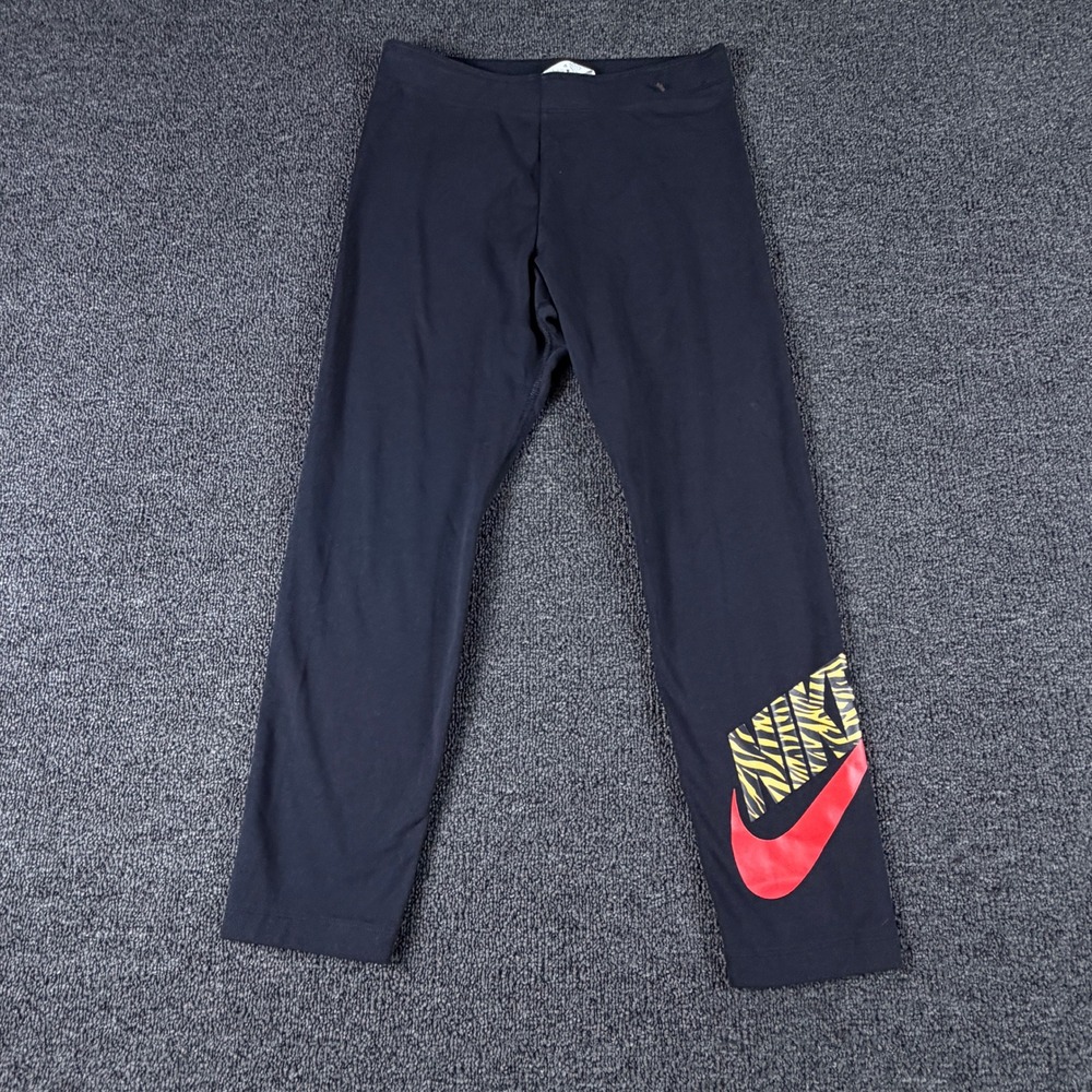 Nike Leggings Womens M CJ2005-010 Black Tiger Stripe Graphic Logo EUC
